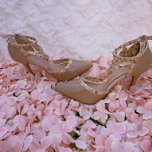 Wild Diva Nude Adora Studded T-Strap Pumps